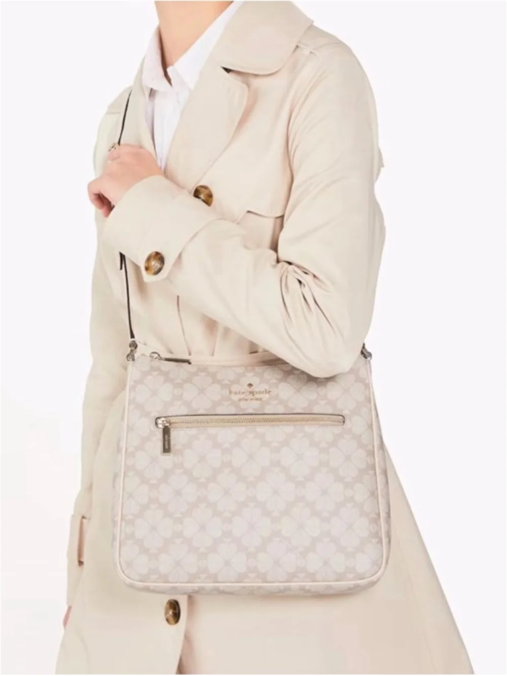 NWT Kate Spade Spade Flower Large Swingpack Crossbody Bag Dark Beige